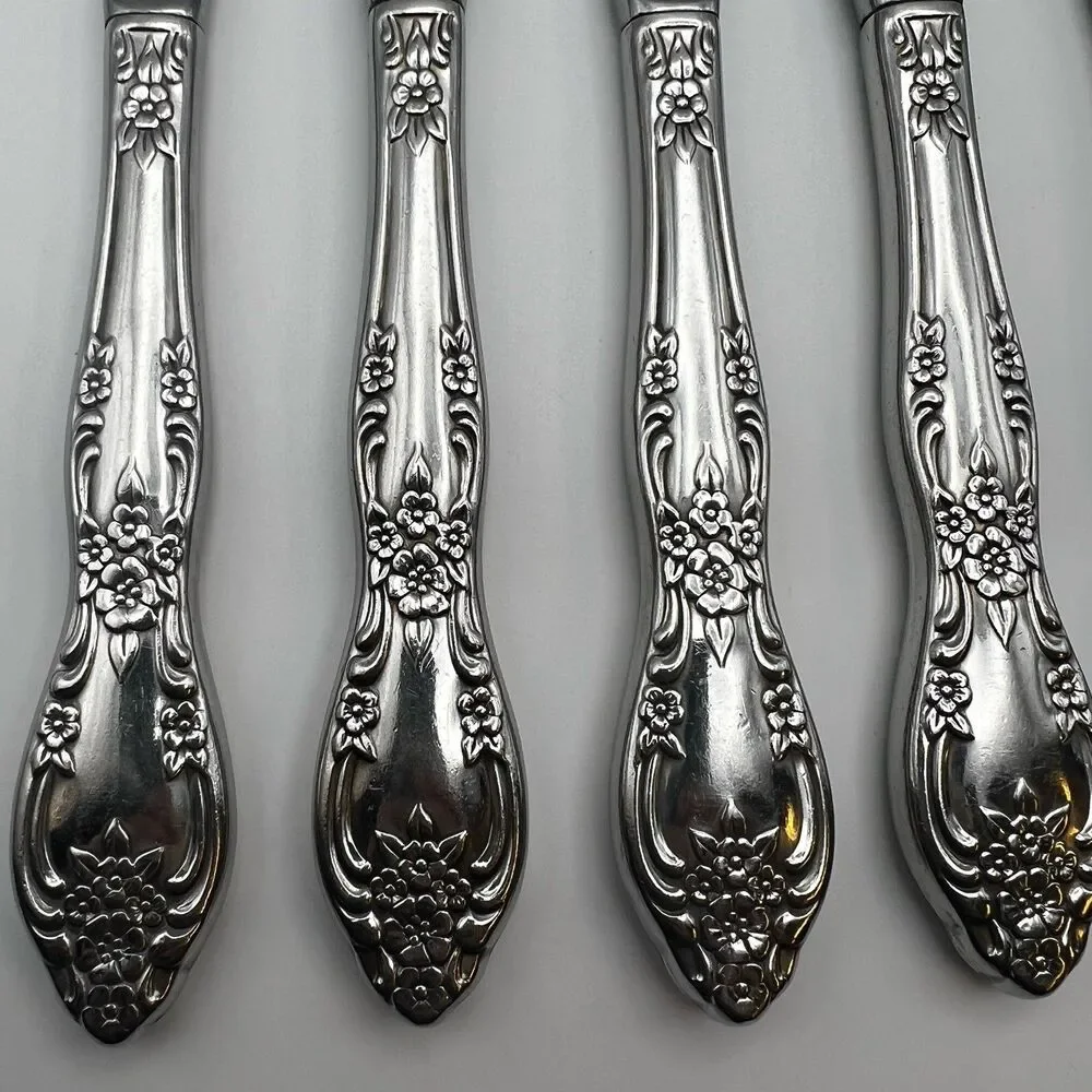 Oneida Galveston Set 8 Dinner Knives Stainless Hollow Handle Floral Flatware